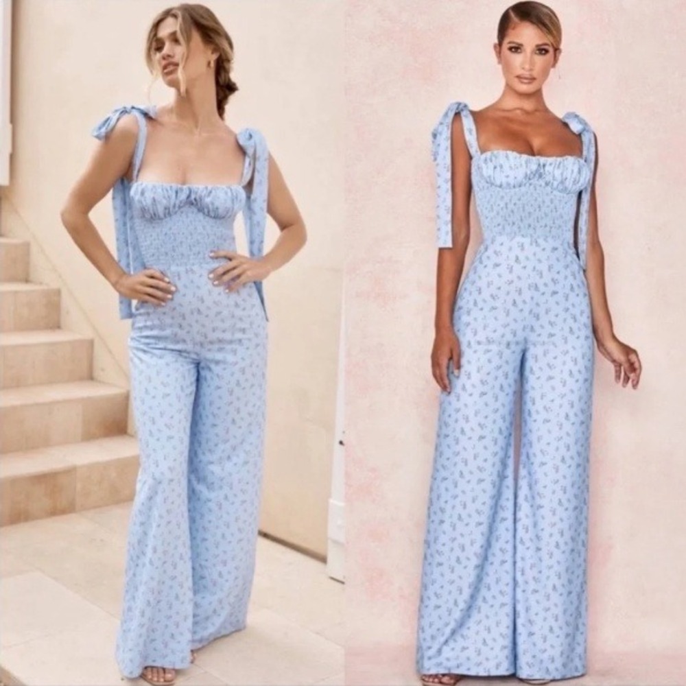 House of CB Jumpsuit Size XS Blue Floral Cottagecore Boho Coquette